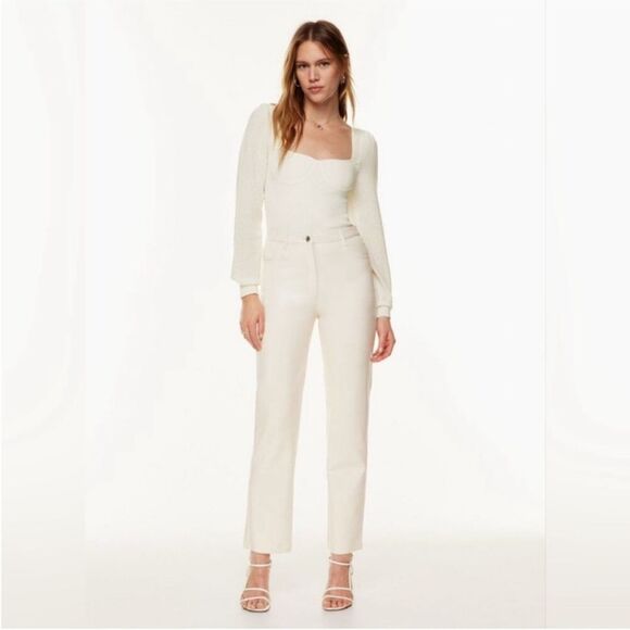 Aritzia Wilfred Melina Birch White Faux Leather High Rise Straight Leg Pant - Picture 2 of 13